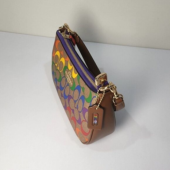 NWT Coach CA176 Teri Shoulder Bag Rainbow Signature Canvas Leather Khaki Multi - Picture 4 of 8